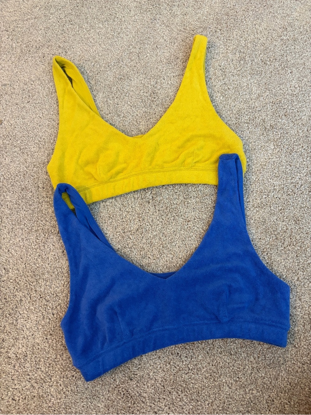 Aerie OFFLINE Summer Lights French Terry Set of 2 Sports Bras Blue Yellow Small